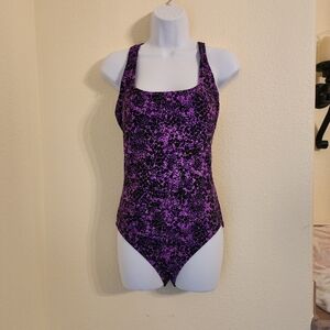 Speedo Womens Ultraback One Piece Swimsuit Purple/Black Animal Print